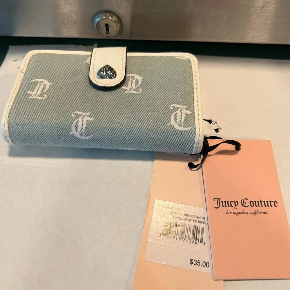 Juicy Couture Denim Blue and Cream Card Holder